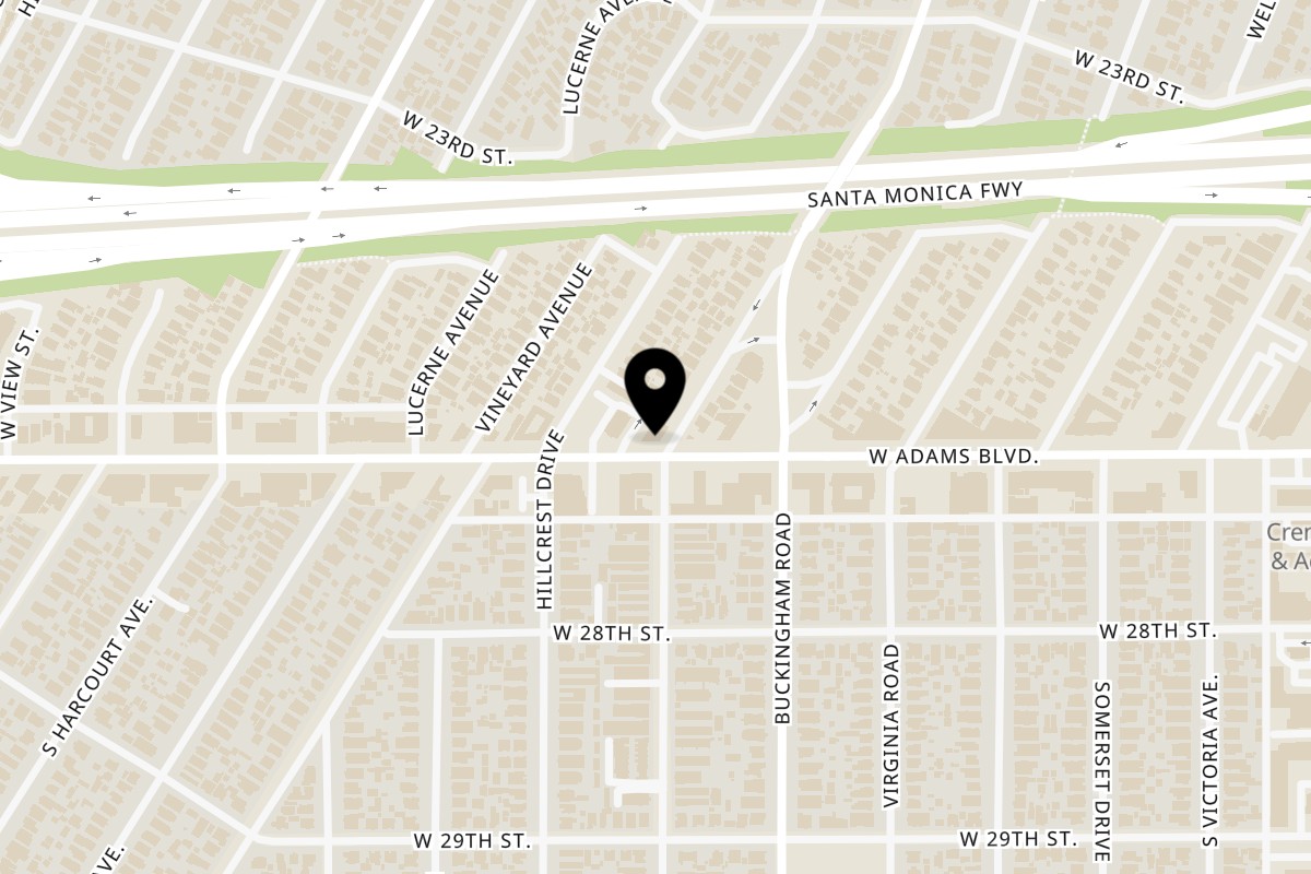 Map showing the location of Taqueria Los Anaya on 4651 W Adams Blvd in Los Angeles